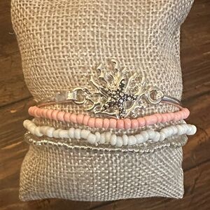 Starfish Charm Bracelet Set in Silver and Pink